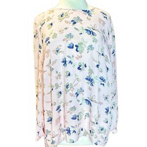Vince Camuto XL Polyester Flowy Long Sleeve Floral Tunic Top / Blouse Pink Blue
